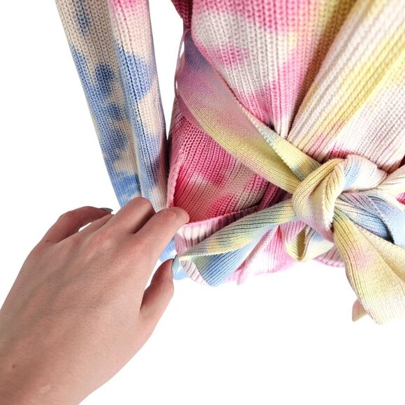 525 America Tie Die Wrap Front Tie Knit Cotton Cardigan Sz XS - Picture 8 of 13